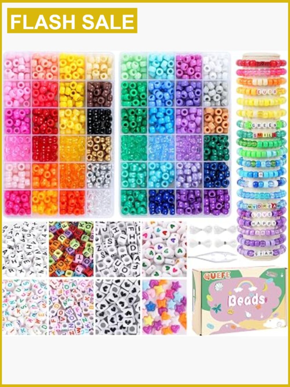 1900pc Pony Beads Bracelet Making Kit, 48 Colors Letter Beads for Jewelry Craft